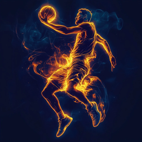 篮球球员跳跃持火球