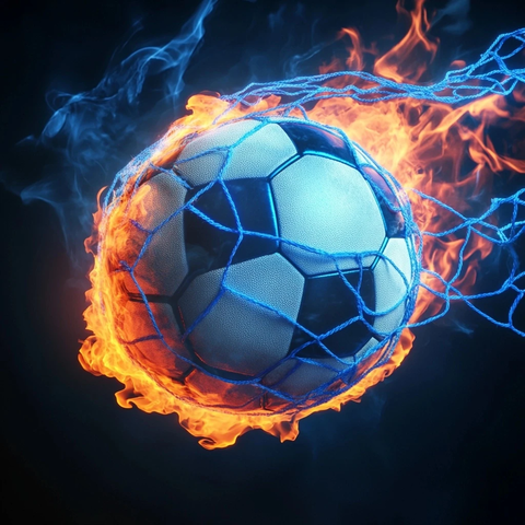 蓝色火焰足球被球网包裹