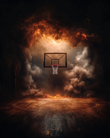 篮球场火焰浓烟蔓延
