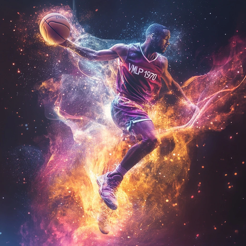 运动员手持皮球跃起瞬间