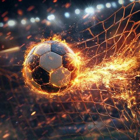 足球射门火球入网瞬间