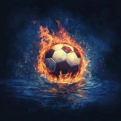 火焰足球浮水蓝背景