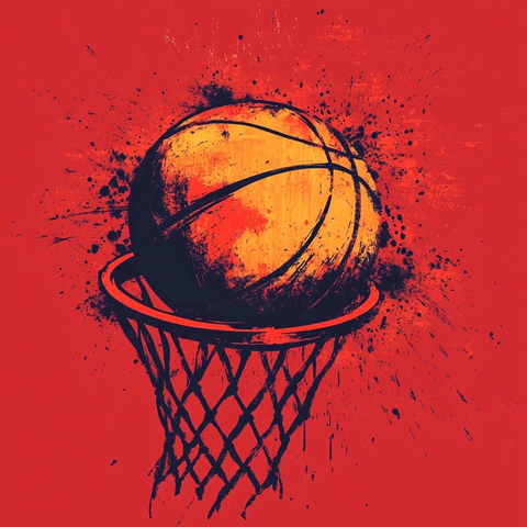 篮球球篮红底简约设计