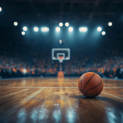 篮球场与观众模糊背景