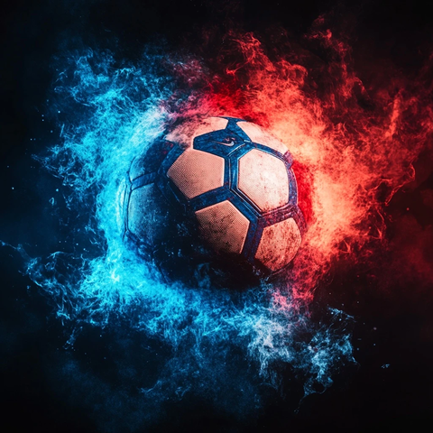 足球爆炸蓝红火焰