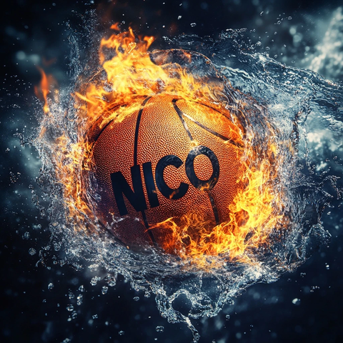 水中燃烧篮球上的字样