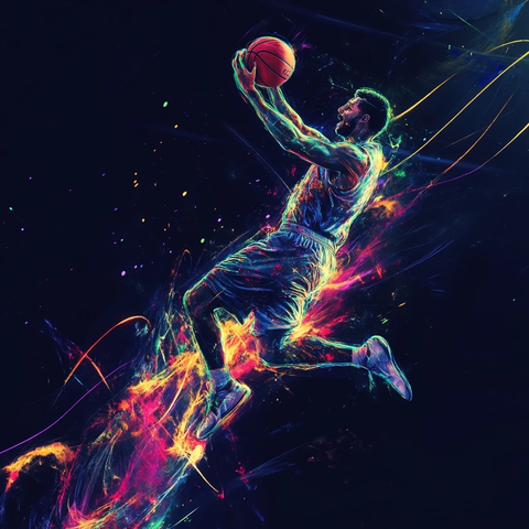 篮球运动员空中扣篮瞬间