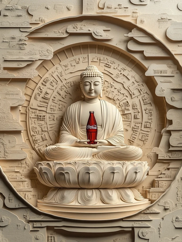 佛像手持可乐瓶的创意雕塑