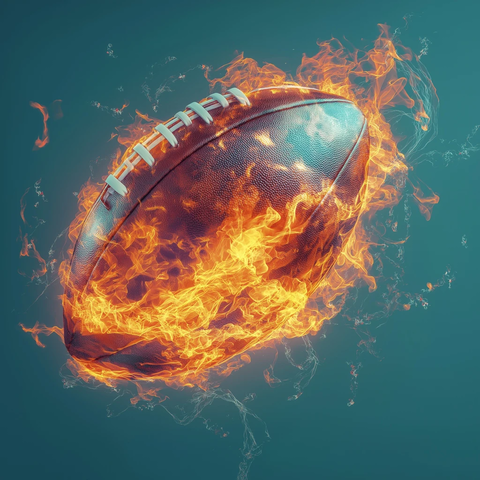 烈焰足球飞跃青蓝背景