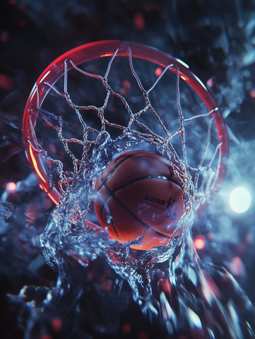 篮球穿网瞬间特写