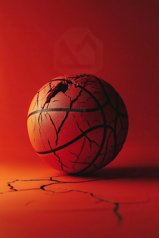 破旧篮球与火焰背景