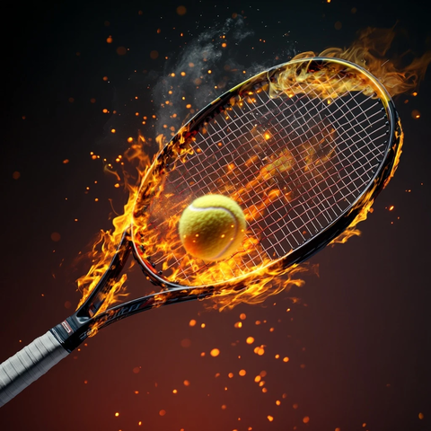 网球拍击打带火网球