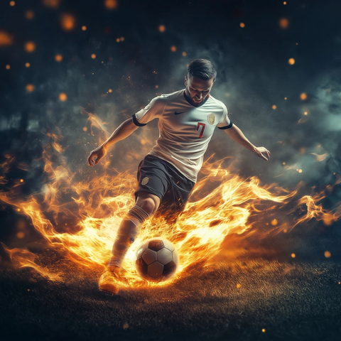 足球运动员踢火球瞬间