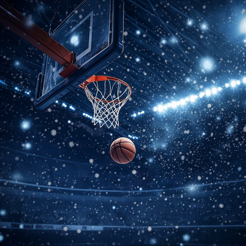 篮球飞向篮筐夜间赛场