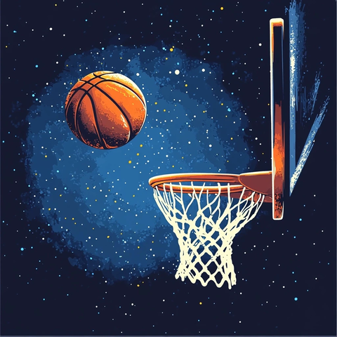 篮球入篮筐矢量插画