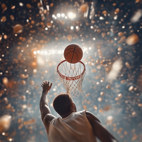 篮球飞向篮筐瞬间聚焦