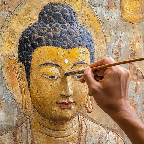 手绘画佛像专注修复佛像的匠人