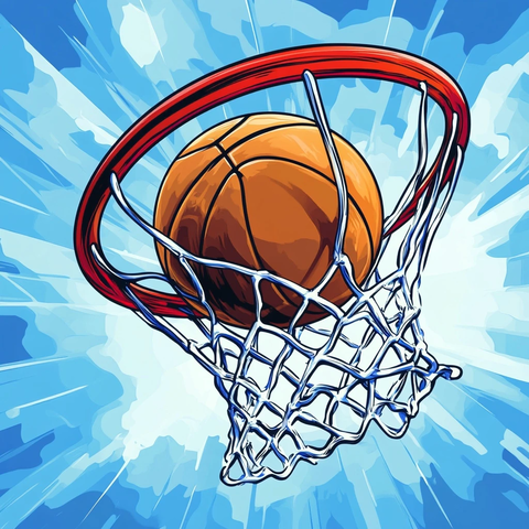 篮球入网成功投篮瞬间