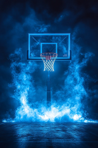 篮球场蓝焰烟雾背景