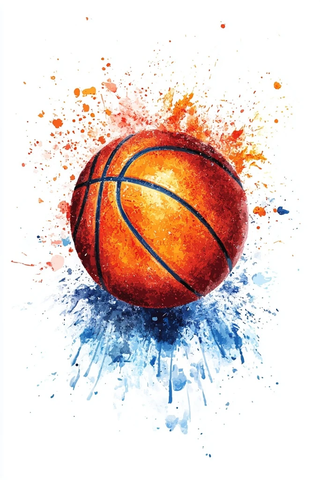 水彩篮球儿童房壁画