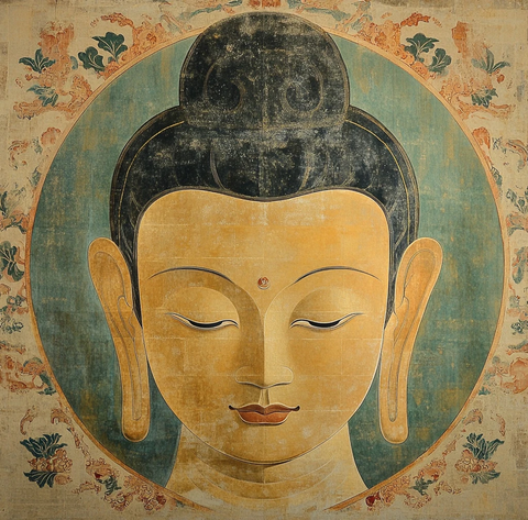 带有精美装饰的佛像面部画像