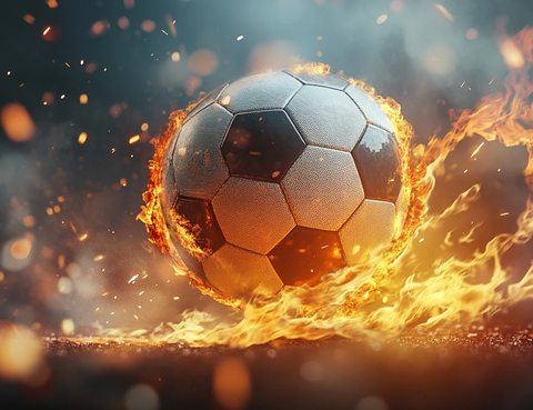 燃烧的足球与背景横幅