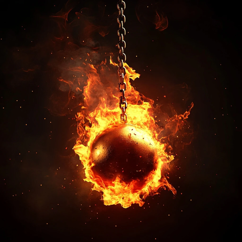 燃烧的铁球链条黑暗背景