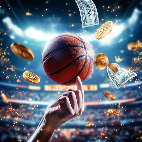 旋转篮球与金币现金环绕