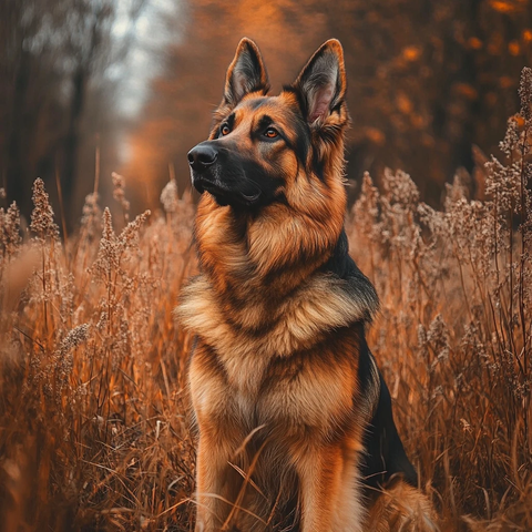 德国牧羊犬与主人合影