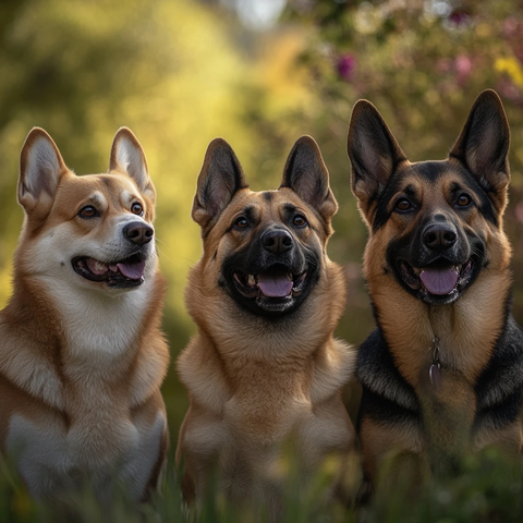 不同品种狗在公园的自然场景