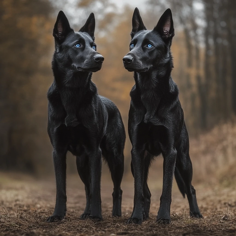 比利时牧羊犬并排警戒姿态