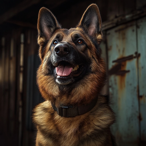 军用犬舍中的德国牧羊犬