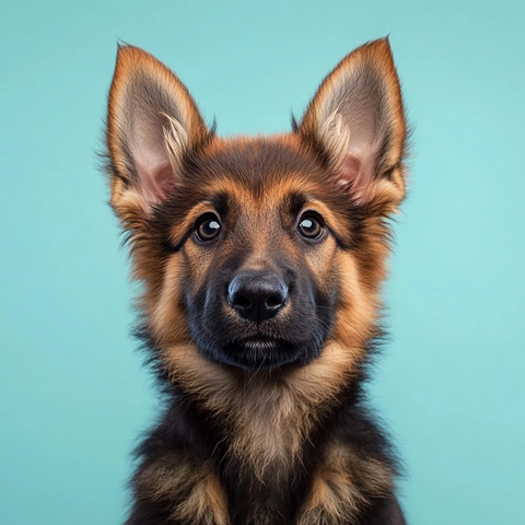 德国牧羊犬幼崽蓝色背景