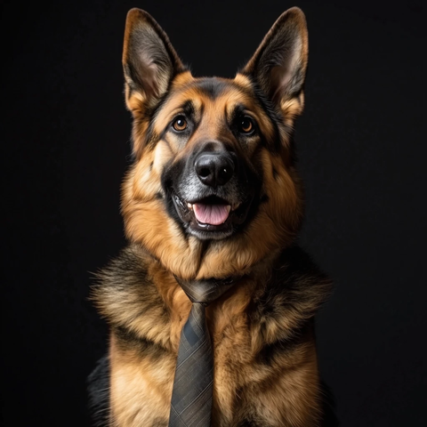 德国牧羊犬戴领带看镜头