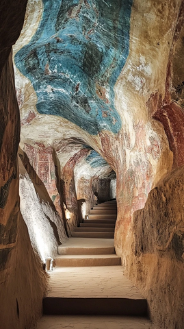带有壁画的古老地下通道
