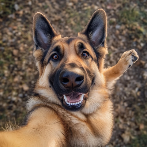 德国牧羊犬自拍伸爪微笑