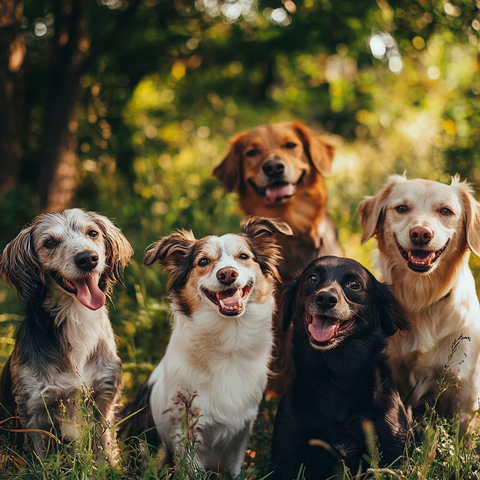 不同品种狗群自然中