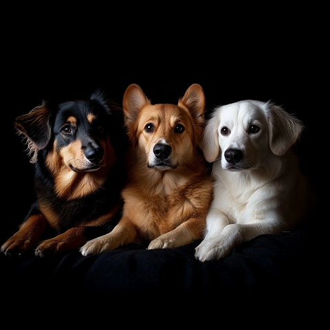 三只宠物狗夜晚合影