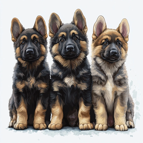 德国牧羊犬幼犬嬉戏图