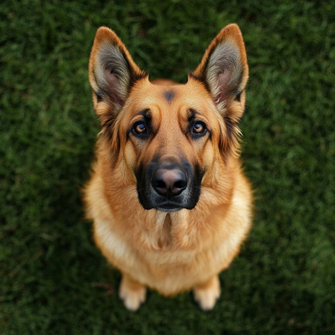 德国牧羊犬头顶视角坐姿照