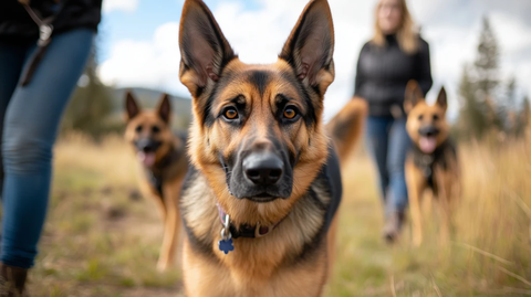 德国牧羊犬与主人户外同行