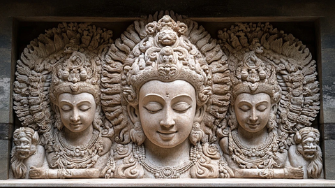 精美雕刻的三尊佛像面容