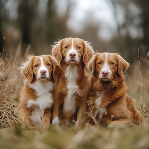 三只不同年龄段鸭猎犬
