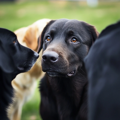 拉布拉多与其他狗狗玩耍
