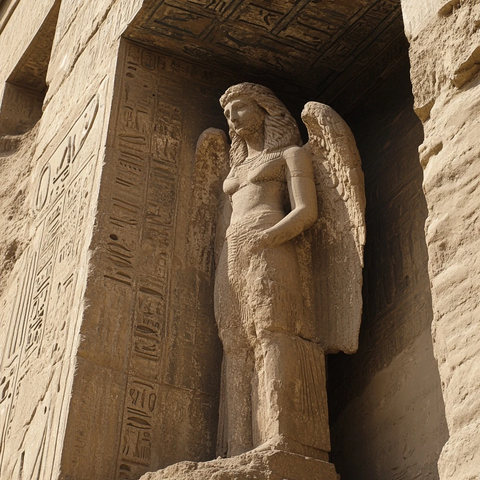 刻有象形文字的古老石雕神像