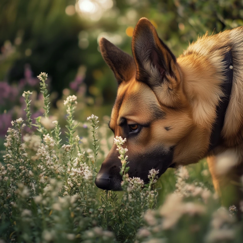 狗狗嗅探植物摄影