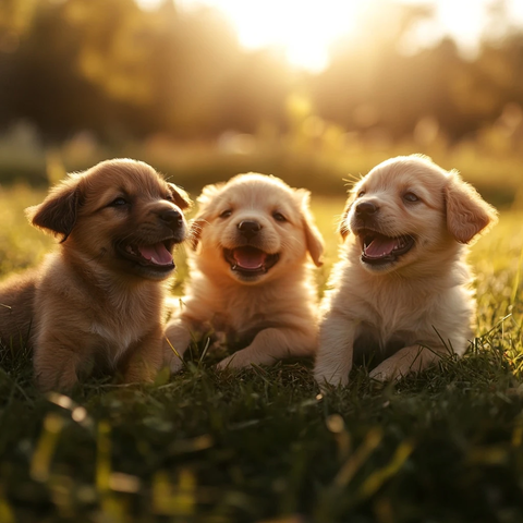 三只小狗草地玩耍