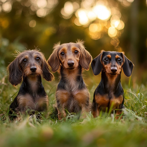 三色腊肠犬草地嬉戏