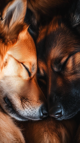 两只熟睡的狗狗