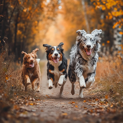 牧羊犬家族奔跑山间小径